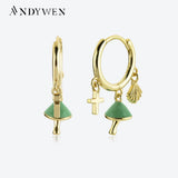 925 Silver Green Mushroom Drop Earring Bohemia Punk Party Jewelry
