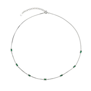 925 Silver Green Zircon CZ Charm Choker Chain Necklace Wedding