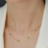 925 Silver Green Zircon CZ Charm Choker Chain Necklace Wedding