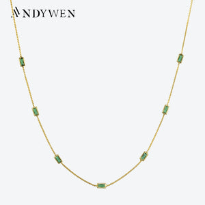 925 Silver Green Zircon CZ Charm Choker Chain Necklace Wedding