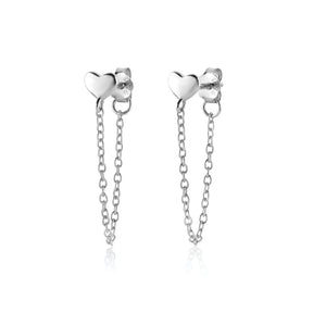 925 Silver Heart Chain Stud Earrings for Women