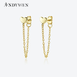 925 Silver Heart Chain Stud Earrings for Women