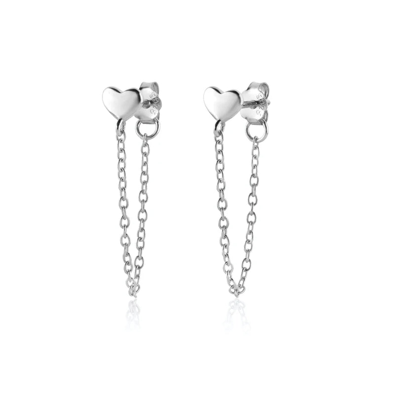 925 Silver Heart Chain Stud Earrings for Women