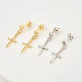925 Silver Heart Key Cross Drop Earrings - Wedding Party Jewelry