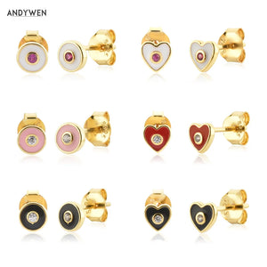 925 Silver Heart Love Red Enamel Stud Earring Piercing