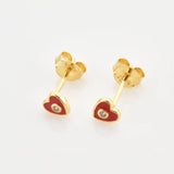 925 Silver Heart Love Red Enamel Stud Earring Piercing