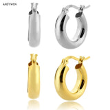 925 Silver Hollow Hoops Circle Round Plain Punk Piercing Earrings