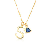 925 Silver Initial & Birthstone Necklace Letter Zircon Pendant Women