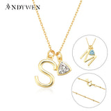 925 Silver Initial & Birthstone Necklace Letter Zircon Pendant Women