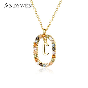 925 Silver Initial C Letter E F R Pendant Necklace Women CZ Jewelry