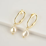 925 Sterling Silver Irregular Pearl Drop Earring Women Clips Fine Jewelry