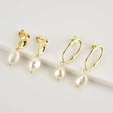 925 Sterling Silver Irregular Pearl Drop Earring Women Clips Fine Jewelry