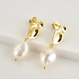 925 Sterling Silver Irregular Pearl Drop Earring Women Clips Fine Jewelry