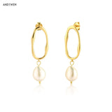 925 Sterling Silver Irregular Pearl Drop Earring Women Clips Fine Jewelry