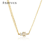 925 Silver Joanne Ingrid Zircon CZ Charm Double Chain Choker Necklace
