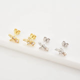 925 Silver Leafs Champagne Zircon CZ Stud Earrings Women Wedding Jewelry