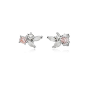 925 Silver Leafs Champagne Zircon CZ Stud Earrings Women Wedding Jewelry