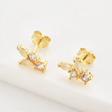 925 Silver Leafs Champagne Zircon CZ Stud Earrings Women Wedding Jewelry