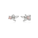 925 Silver Leafs Champagne Zircon CZ Stud Earrings Women Wedding Jewelry