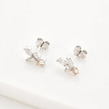 925 Silver Leafs Champagne Zircon CZ Stud Earrings Women Wedding Jewelry