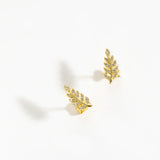 925 Silver Leafs Stud Earrings with CZ - Spring Valentiens Jewels
