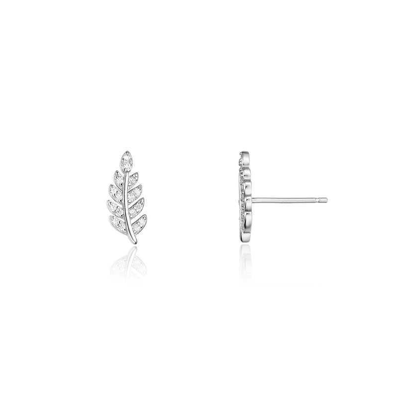 925 Silver Leafs Stud Earrings with CZ - Spring Valentiens Jewels