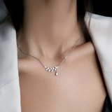 925 Silver Leafs Zircon CZ Pendant Necklace Women Drop Fine Jewelry