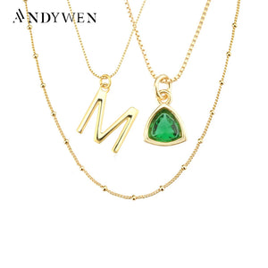 925 Silver Letters Birthstone Pendant Long Chain Necklace Wedding Gift