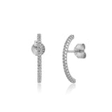 925 Silver Line Stud Earring Women Crystal Piercing Clips Rock Punk Wedding