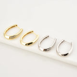 925 Silver Long Hoop Zircon Pave Ovals Crystal Punk Clips