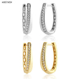 925 Silver Long Hoop Zircon Pave Ovals Crystal Punk Clips