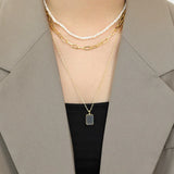 925 Silver Long Chain Square Zircon Pendant Jewelry Gift