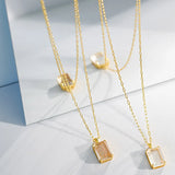925 Silver Long Chain Square Zircon Pendant Jewelry Gift