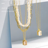 925 Silver Long Chain Square Zircon Pendant Jewelry Gift