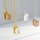 925 Silver Long Chain Square Zircon Pendant Jewelry Gift