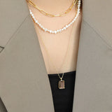 925 Silver Long Chain Square Zircon Pendant Jewelry Gift