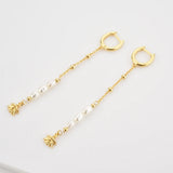 925 Silver Long Chain Drop Earring Hoop Earring Pendant Motif Silver Pearl Clips