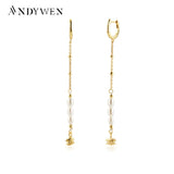 925 Silver Long Chain Drop Earring Hoop Earring Pendant Motif Silver Pearl Clips
