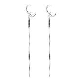925 Silver Long Chain Earring Plait Line Crystal Statement Party Jewelry