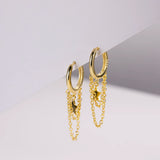 925 Silver Long Chain Star Drop Earring Piercing Pendientes