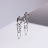 925 Silver Long Chain Star Drop Earring Piercing Pendientes