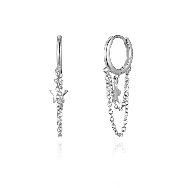 925 Silver Long Chain Star Drop Earring Piercing Pendientes