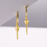 925 Silver Long Chain Star Drop Earring Piercing Pendientes