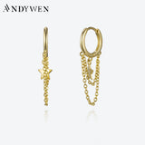 925 Silver Long Chain Star Drop Earring Piercing Pendientes