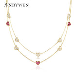 925 Silver Heart Clear Rose Red Charm Choker Necklace Pendant