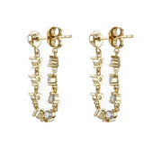 925 Silver Pearl Chain Stud Earring CZ Zircon Jewelry
