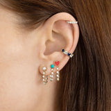 925 Silver Pearl Chain Stud Earring CZ Zircon Jewelry