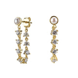 925 Silver Pearl Chain Stud Earring CZ Zircon Jewelry