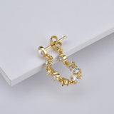 925 Silver Pearl Chain Stud Earring CZ Zircon Jewelry