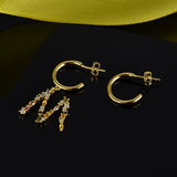 925 Silver M S Letter Drop Earrings Hoops Colorful Initial Alphabet Earrings